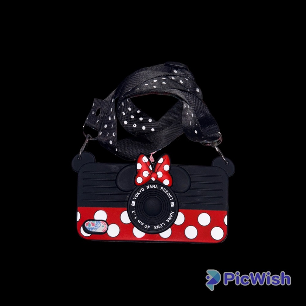 iPhone XR Case Minnie Phone Case 3D Cute Camera Design Soft Silicone case& strap